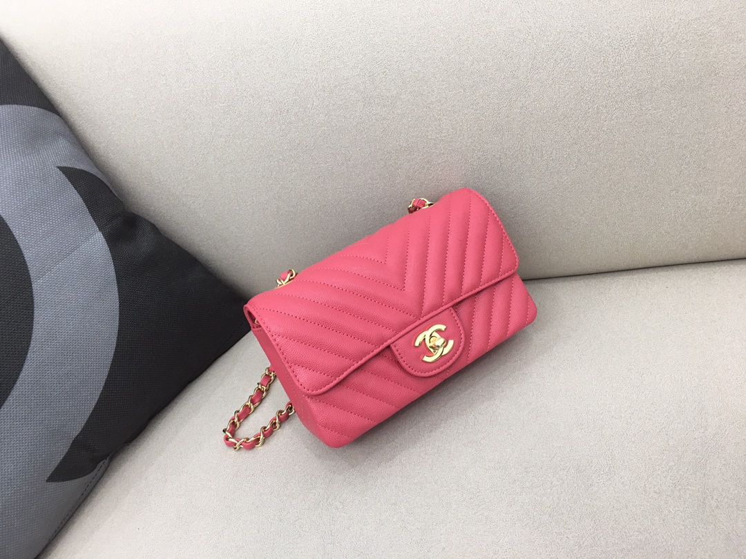 Small Classic Flap Caviar Bag A01116 Rose Red/Gold